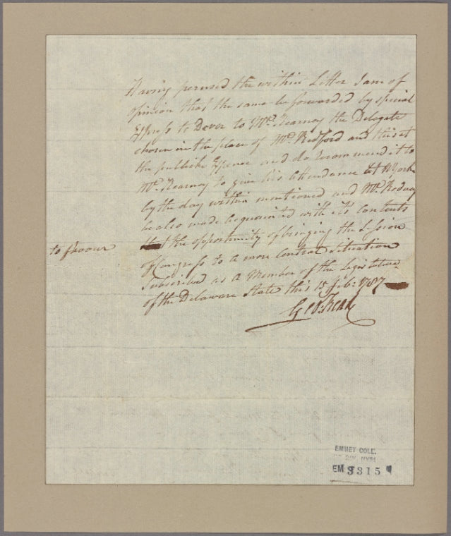 Letter to Gunning Bedford [jr., New Castle, Del.]