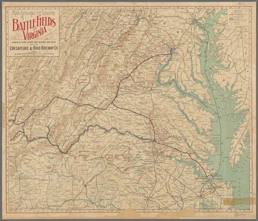 Map showing the location of battle fields of Virginia : compiled from official war records and maps for the Chesapeake & Ohio Railway Co., 1891