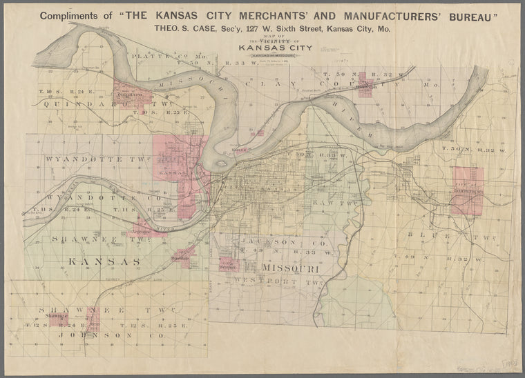 Map of the vicinity of Kansas City in Kansas and Missouri