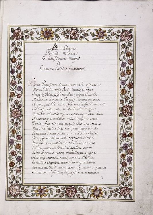 Opening of dedicatory verse, with floreate border