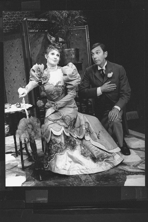 Patricia Conolly and James Valentine in a scene from the Circle In The Square production of the play "The Importance Of Being Earnest"