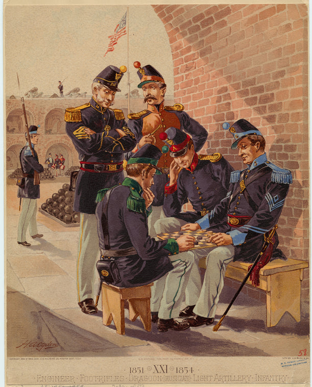 Engineer, foot-rifles, dragoon, (musician), light artillery, infantry