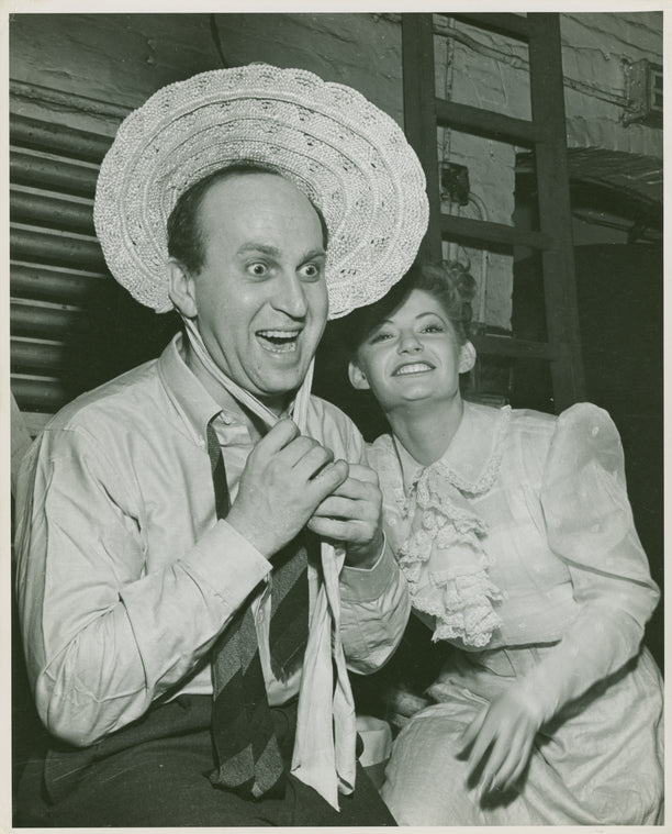 Howard Da Silva (Jud Fry) and actress backstage at Oklahoma!