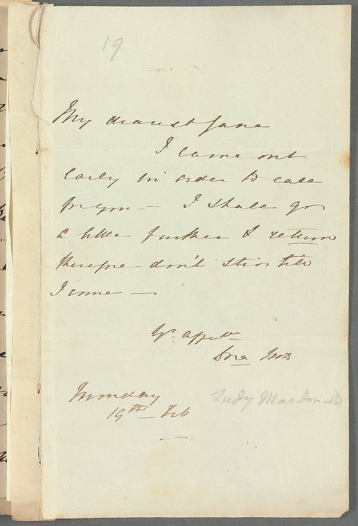 Dora Macdonald, Lady Macdonald to Jane Porter, autograph letter signed