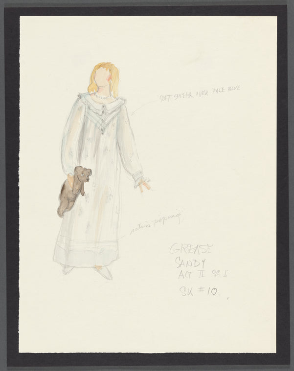 Grease: Costume sketch for Act II Sc 1 Sandy (Susan Wood)