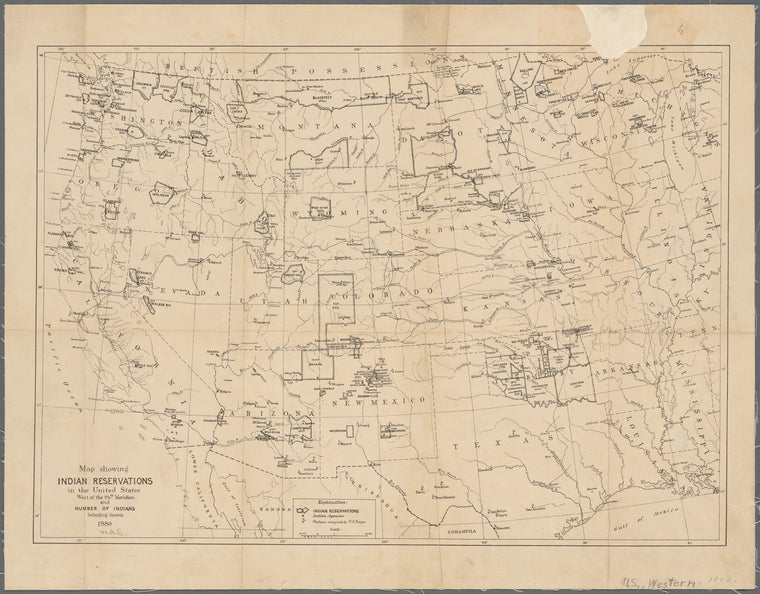Map showing Indian reservations in the United States west of the 84th meridian and number of Indians belonging thereto, 1880