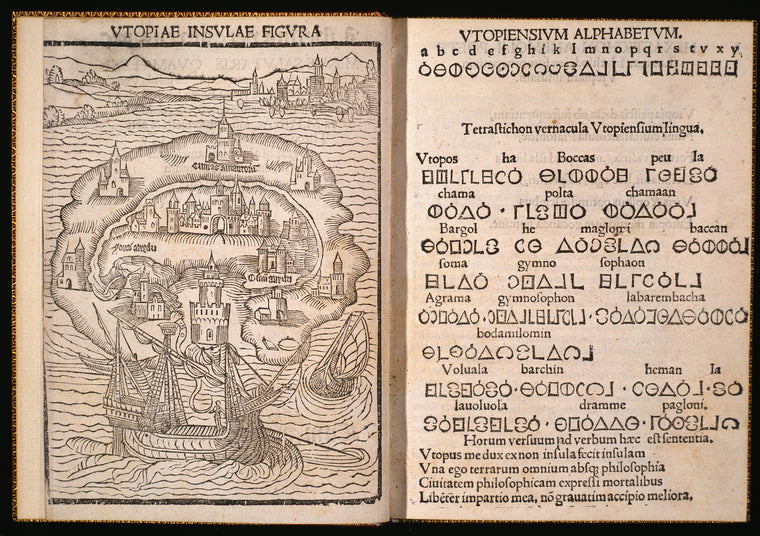 Vtopiae insvlae figvra ; Vtopiensivm alphabetvm