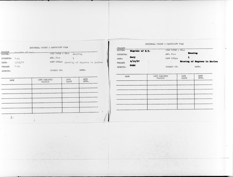 “Housing of Negroes in Harlem”