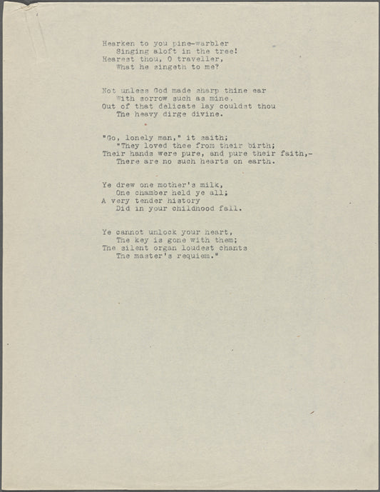 "Dirge." Holograph poem, unsigned, dated 1838