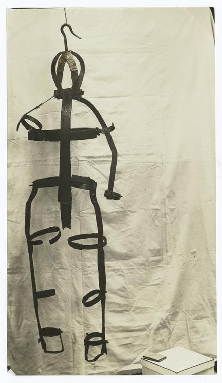 Gibbet used in St. Vadier near Quebec in 1763 for the body of Mdme. Dodier hung for murder of her husband. Exhumed in 1850 and sold to the Boston Museum theater and after that was given up-sent to the Essex Institute.