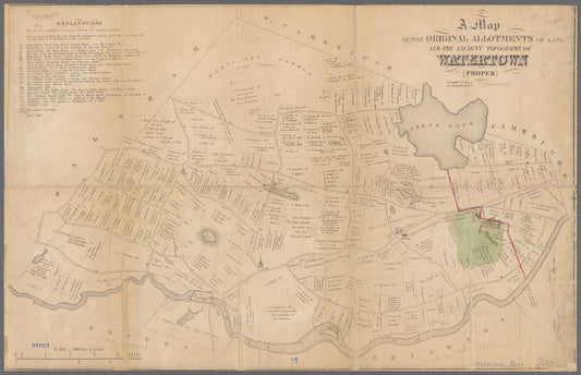 A map of the original allotments of land and the ancient topography of Watertown [proper]