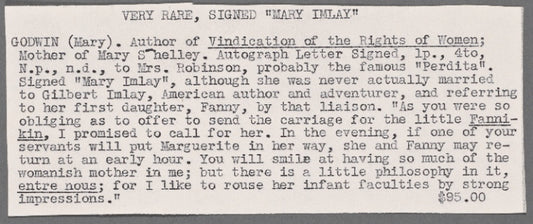 Autograph letter signed to Mary Robinson, [circa late 1796]