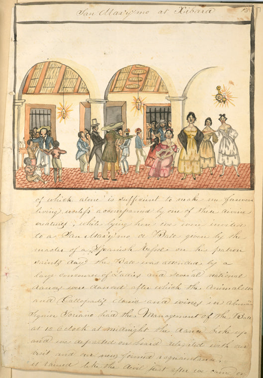 San Maxymo at Xibara [Men and women socializing and dancing.]