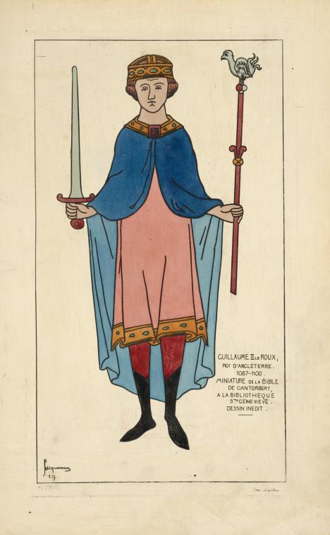 Guillaume IIe Roux, Roi d'Angleterre, 1087-1100. Miniature de la Bible de Cantorbery[sic], a la Bibliotheque Ste. Geinevieve, dessin inedit.
