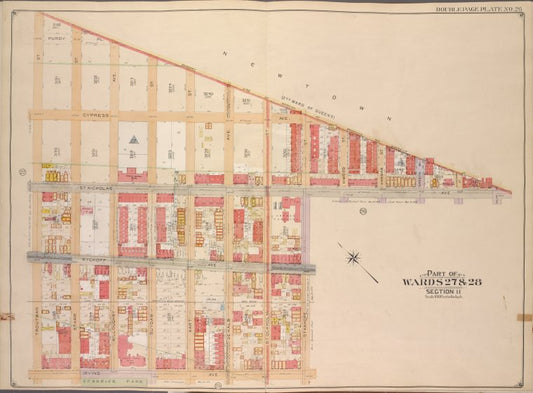 Brooklyn, Vol. 3, Double Page Plate No. 26; Part of Wards 27 & 28, Section 11; [Map bounded by Boundry Line of Borough of Brooklyn and Queens, Ralph St., St.Nicholas Ave.; Including Stanhope St., Irving Ave., Troutman St.]