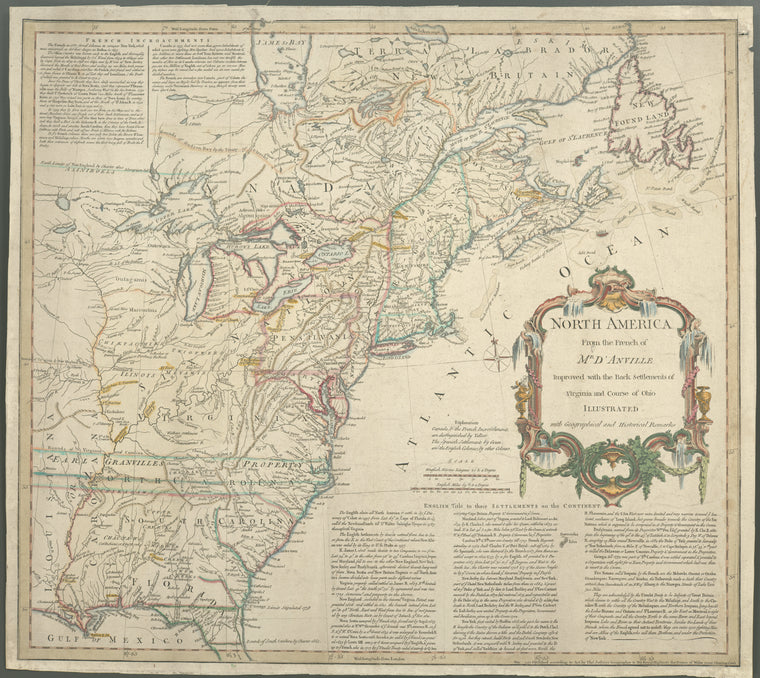 North America from the French of Mr. D'Anville :: improved with the back settlements of Virginia and course of Ohio : illustrated with geographical and historical remarks