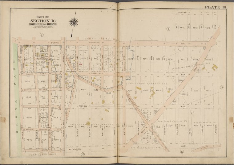 Plate 16 [Map bounded by Burke Ave., Laconia Ave., Allerton Ave., Bronx Park East]