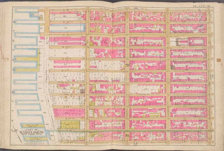 Map bounded by W. 36th St., 8th Ave., W. 25th St., Hudson River