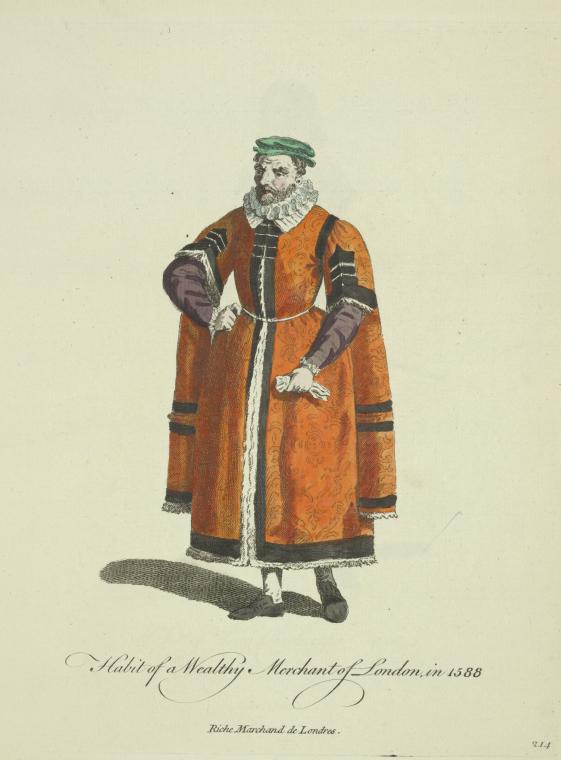 Habit of a wealthy merchant of London in 1588. Riche marchand de Londres.