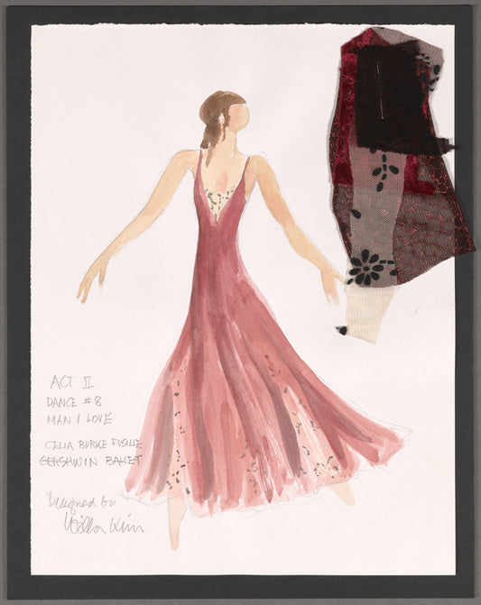 Dancin' With Gershwin: Costume sketch and fabric swatches for Act II Dance #8, "Man I Love" (Celia Burke Fushille)