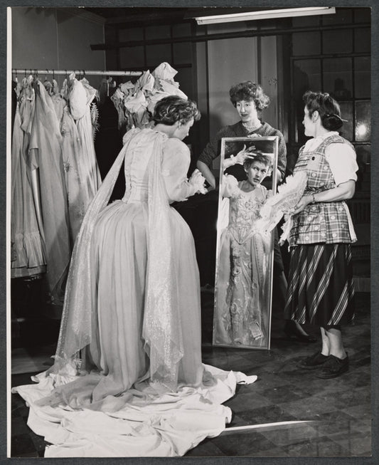 Nancy Wickwire and unidentified others in rehearsal for the 1959 American Shakespeare production of A Midsummer Night's Dream