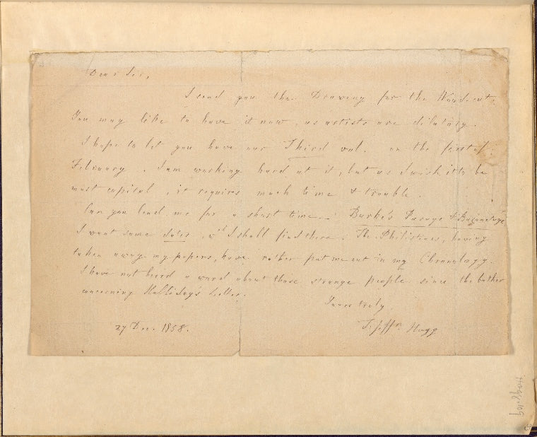 Thomas Jefferson Hogg autograph letter signed to [?], 27 December 1858