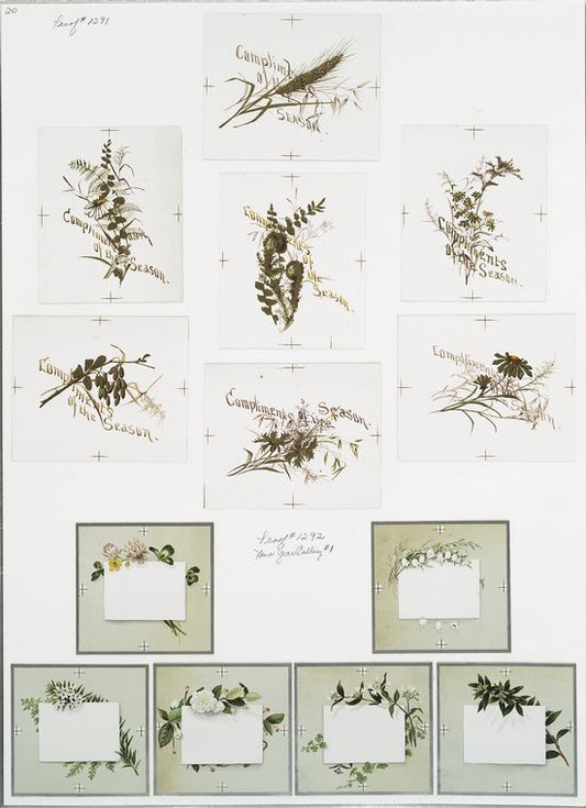 New Year cards with botanical ornamentation.