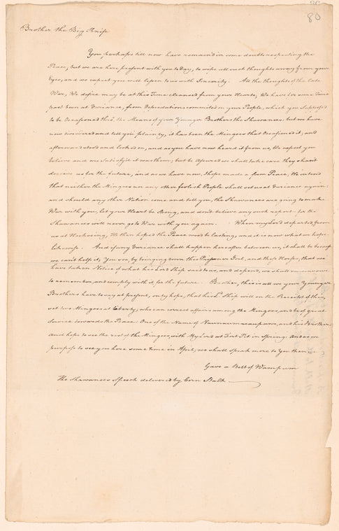 The Shawanese speech delivered by Corn Stalk to the Big Knife, or Lord Dunmore, at Camp Charlotte
