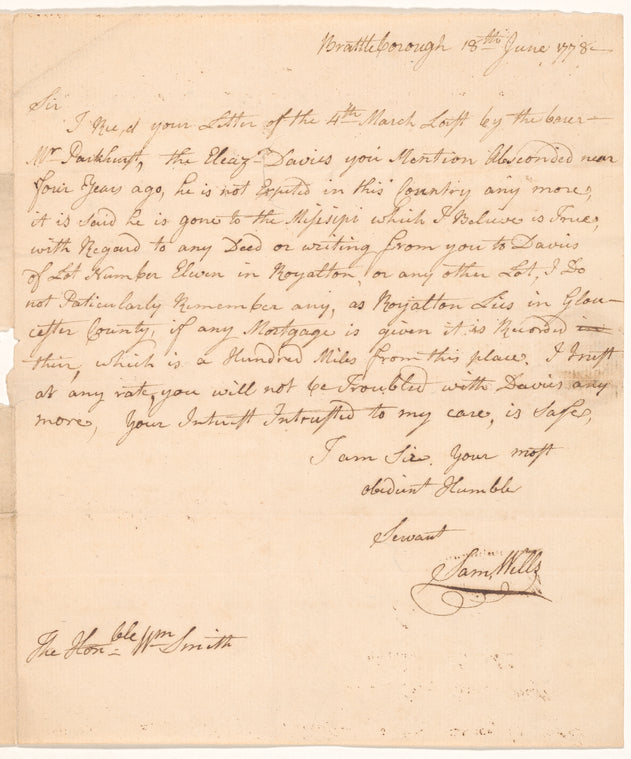Letter from Samuel Wells