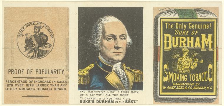 Duke of Durham Tobacco card with Geo. Washington