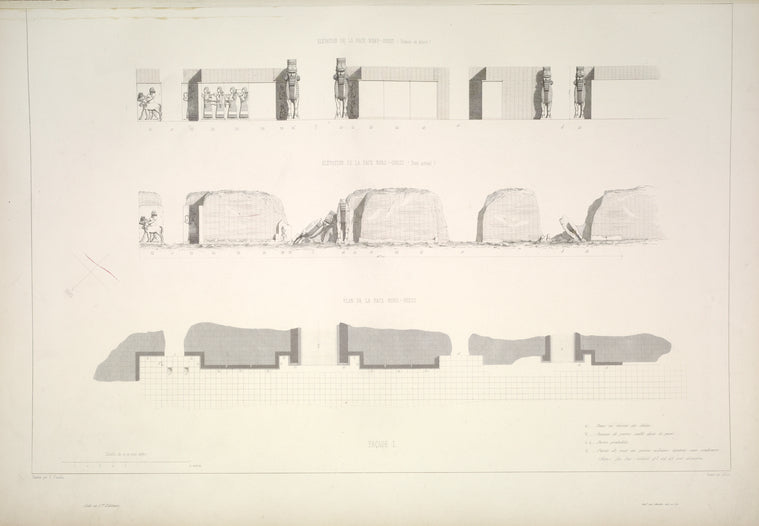Façade L. Plan et élévations de la face nord-ouest.