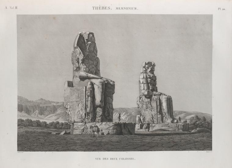 Thèbes. Memnonium [Ramesseum]. Vue des deux colosses.