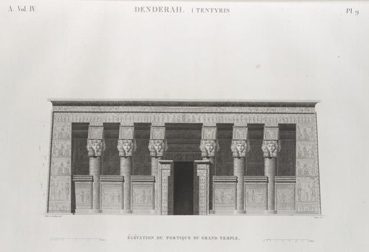 Denderah [Dandara] (Tentyris). Élévation du portique du Grand Temple.