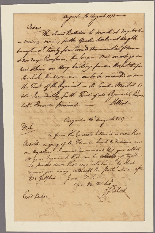 Document [A] ; Letter to Col. [John] Baker [B]