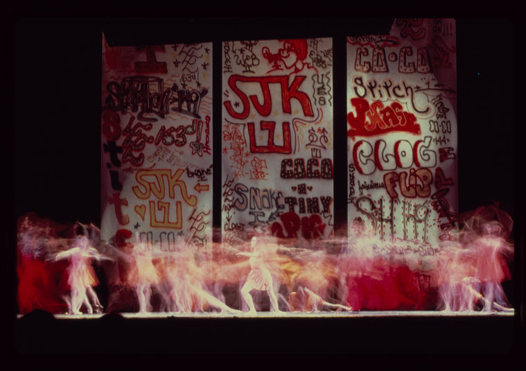 Dancers and backdrop in Twyla Tharp's Deuce Coupe