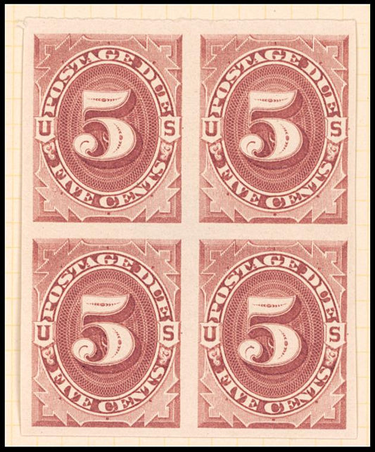 5c bright claret Postage Due proof block of four