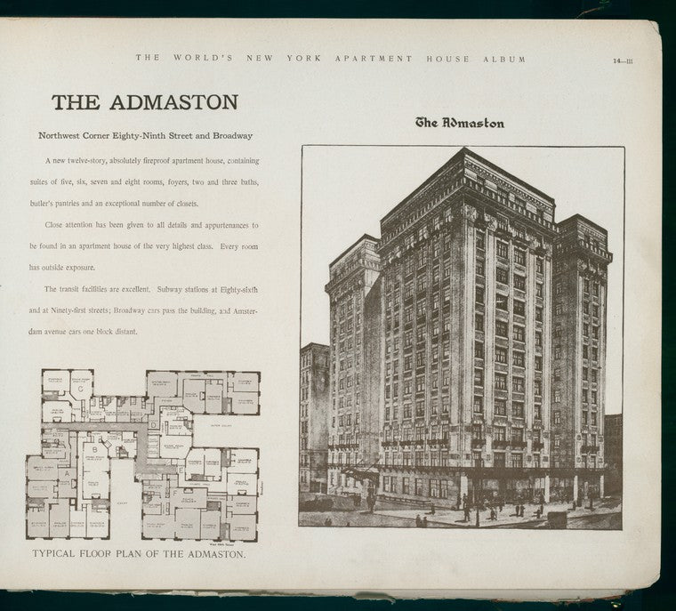 The Admaston. Northwest Corner Eighty-ninth Street and Broadway.