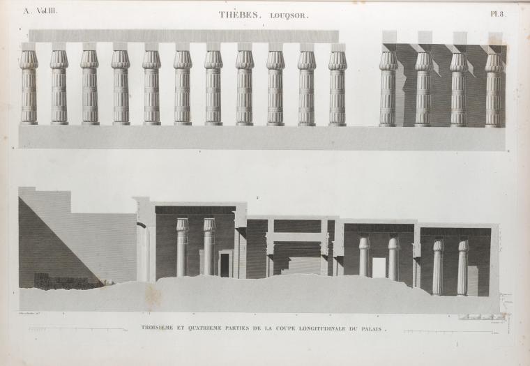 Thèbes. Louqsor [Luxor]. Troisième et quatrième parties de la coupe logitudinale du palais.