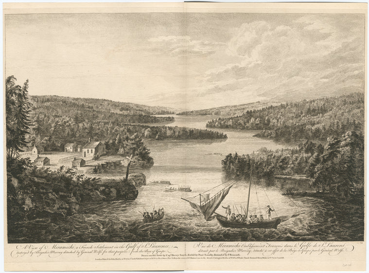 A view of Miramichi, a French settlement in the Gulf of St. Laurence, destroyed by Brigadier Murray detached by General Wolfe for that purpose, from the Bay of Gaspe.