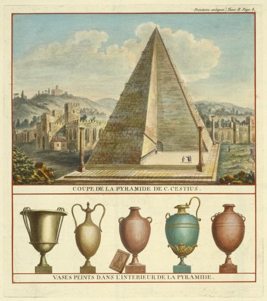 Coupe de la pyramide de C. Cestius: Vases peints dans l'interieur de la pyramide