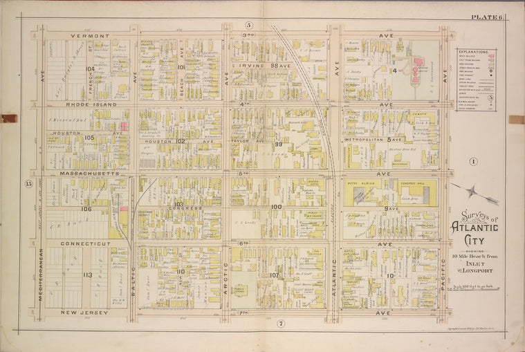 Atlantic City, Double Page Plate No. 6 [Map bounded by Vermont Ave., Pacific Ave., New Jersey Ave., Mediterranean Ave.]