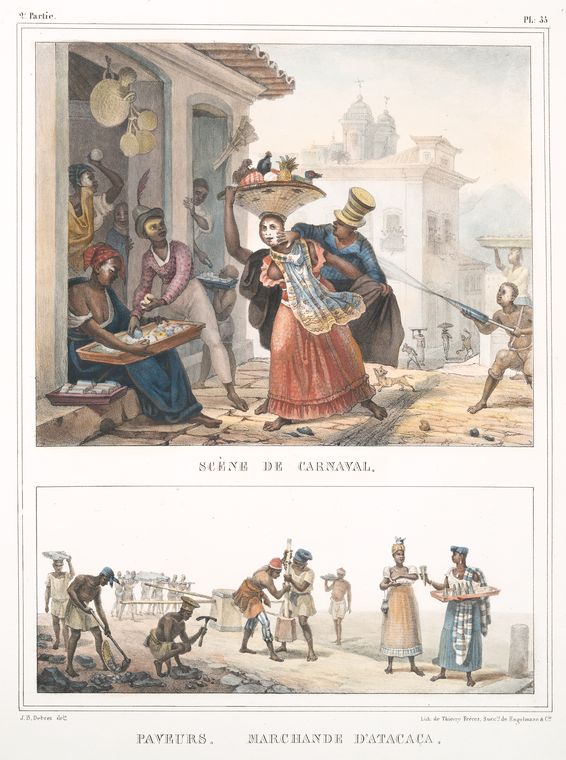 Scène de carnaval [above]; Paveurs. Marchande d'atacaça [below].