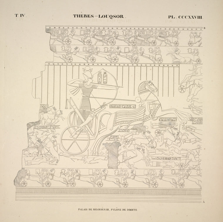 Thèbes, Louqsor [Thebes, Luxor]. Palais de Rhamsès III, pylône de droite.