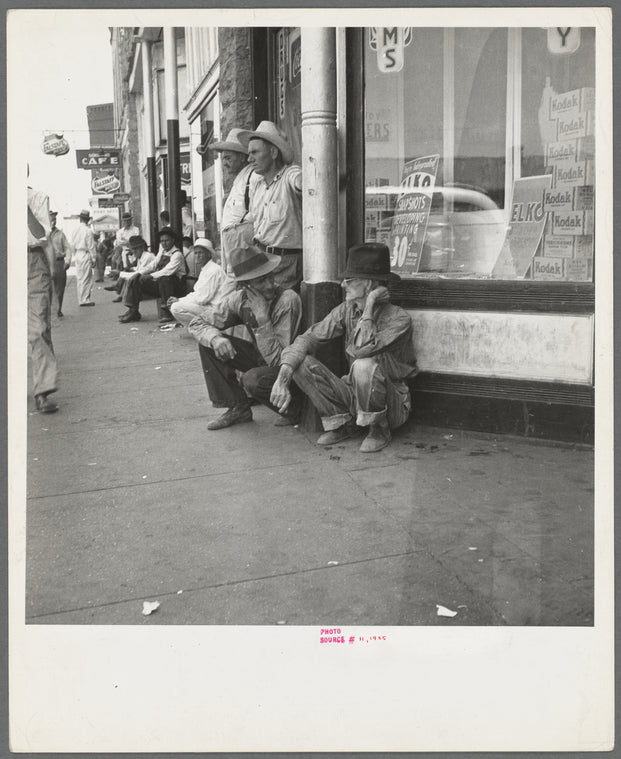 Sallisaw, Sequoyah County, Oklahoma. Oklahoma drought farmers. "Nothing to do." These fellers, said one of them, "are goin' to stay right here till they dry up and die too"