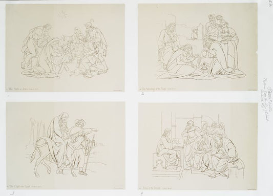 Pictures from the life of Christ, outlines : The birth of Jesus ; The adoration of the magi ; The flight into Egypt ; Jesus in the temple.