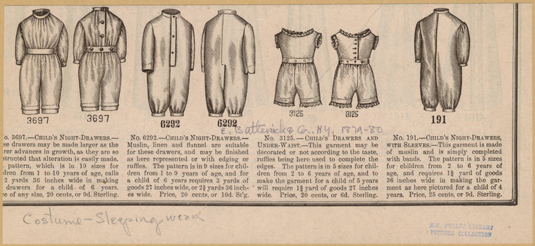 Child's night-drawers ; Child's night-drawers ; Child's drawers and under-waist ; Child's night-drawers with sleeves