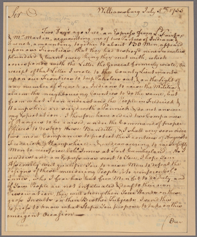 Letter to Gov. [Horatio] Sharpe [Annapolis, Md.]