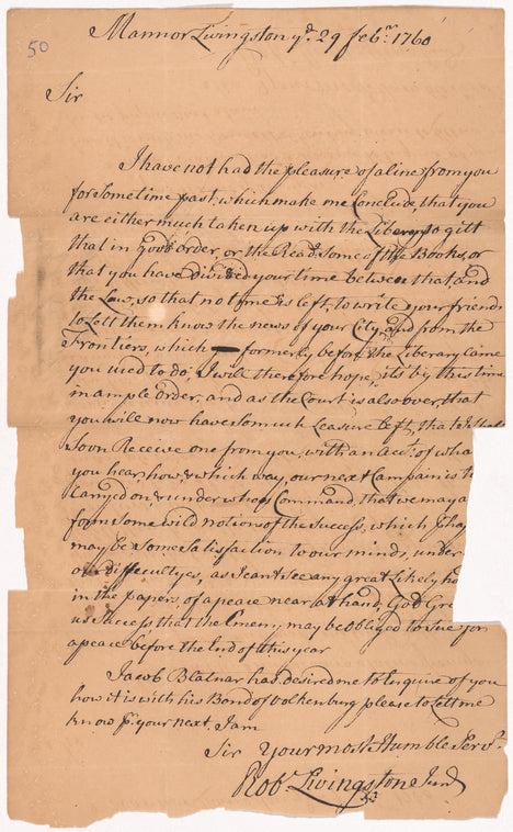 Livingston, Robert, Junr., to Abraham Yates Junr