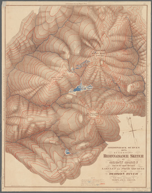 Adirondack Survey, 1873, secondary reconnaisance sketch of Mount Marcy and of the most elevated lakelet or pond sources of the Hudson River