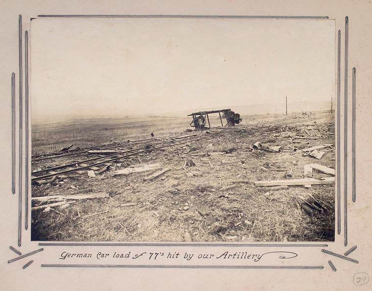 German car load of 77's hit by our artillery.